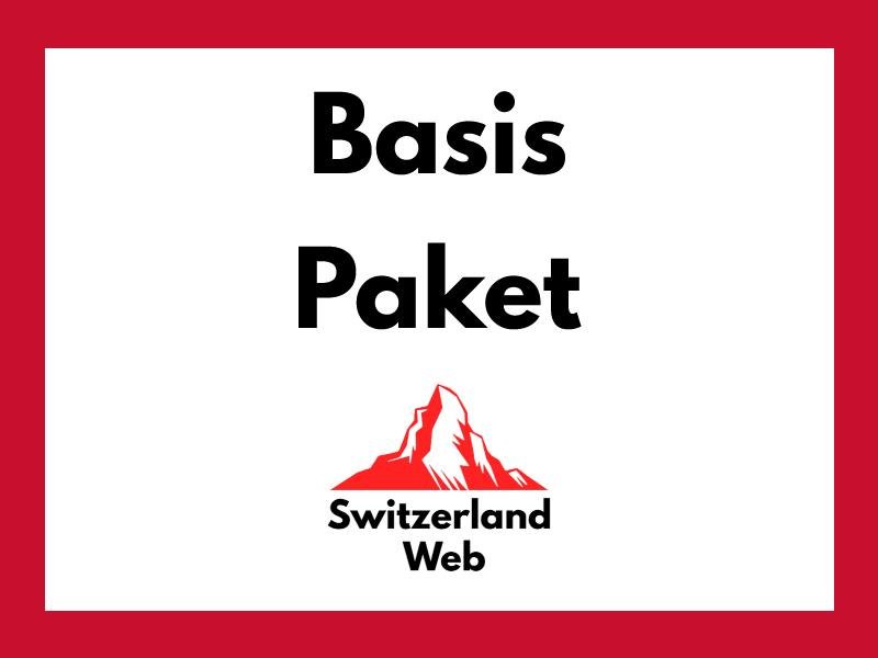 Banner mit Text "Basis-Paket" und Switzerland Web Logo – professionelles Webdesign Schweiz für Selbständige und kleine Unternehmen.