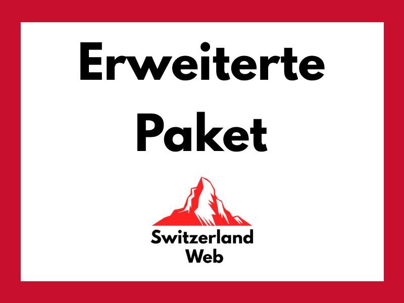 Banner mit Text "Erweiterte Website" und Switzerland Web Logo – mehrsprachiges Webdesign Schweiz mit erweitertem SEO.